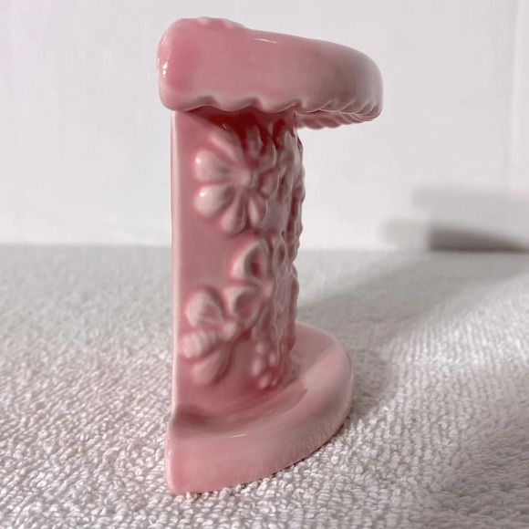 Vintage 1980  Pink Floral Textured Ceramic Toothbrush Holder - Picture 5 of 10